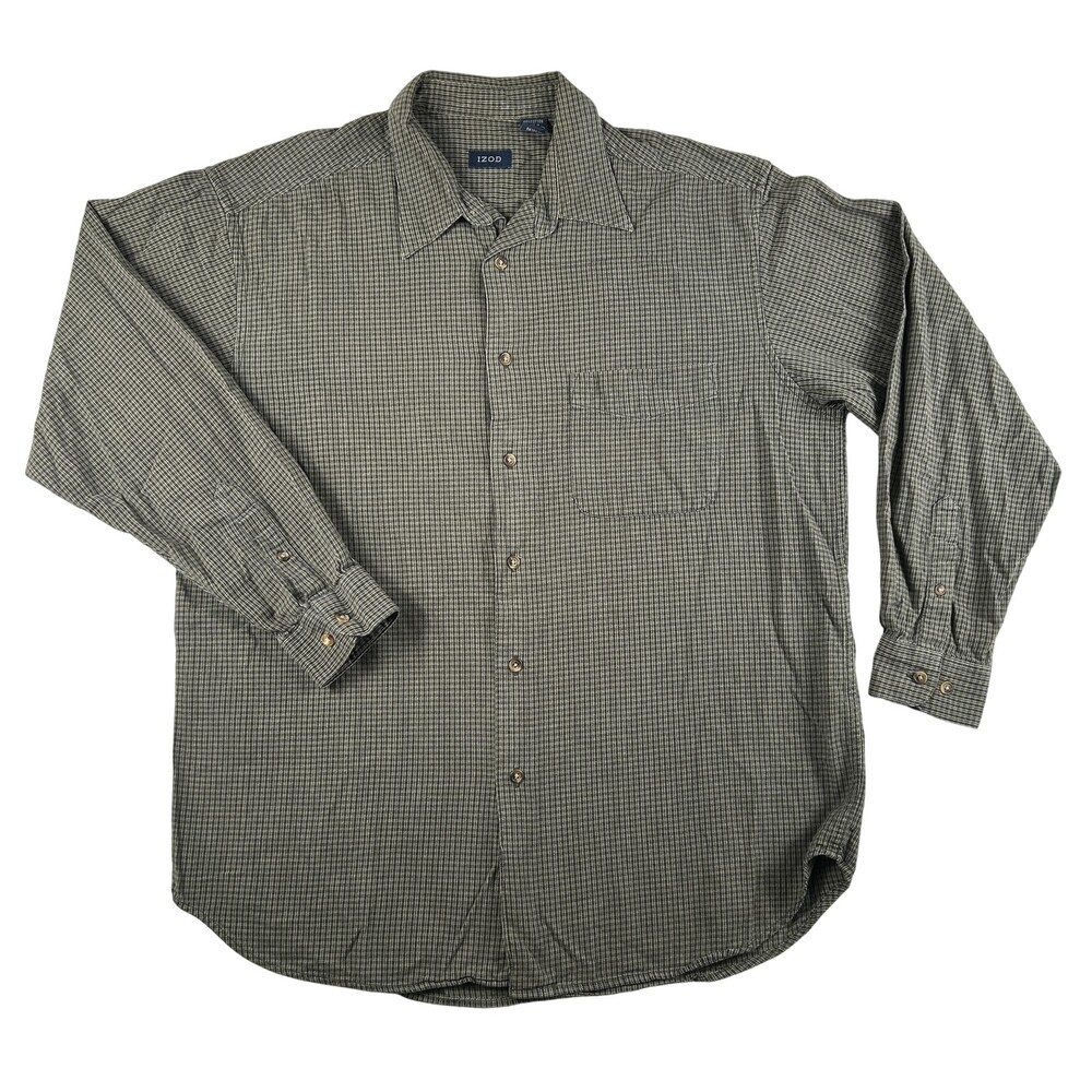 Vintage IZOD Shirt Mens Large Check Long Sleeve Button Up Cotton Y2K Casual